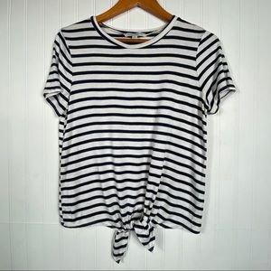 Green envelope navy and white stripped tee shirt